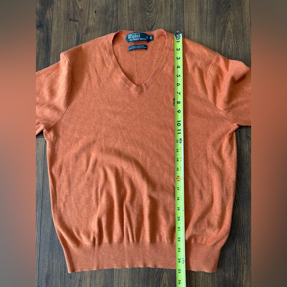 Polo Ralph Lauren Men's V Neck Sweater 100% Pima Cotton Orange W/ Green Pony M - Picture 6 of 6